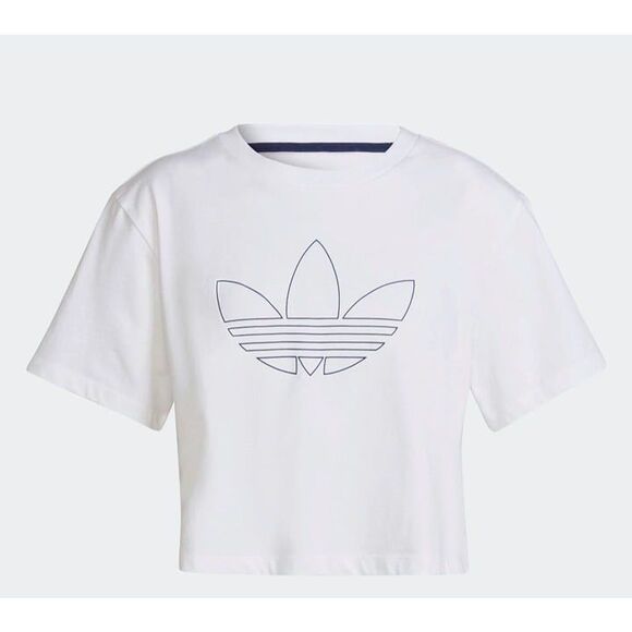 Adidas Womens Top White XL Crop Logo Crewneck Oversized Plus Size - Picture 1 of 7